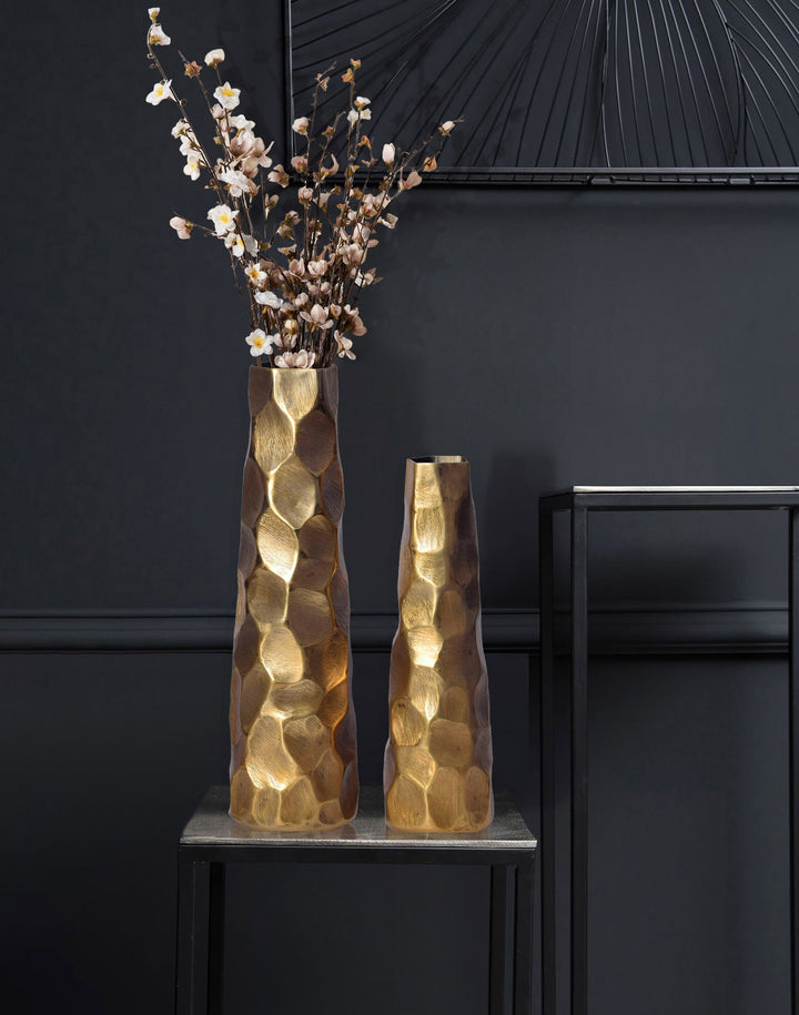 Dekorativ vase sæt med 2 aluminium guld blomstervaser,håndlavet