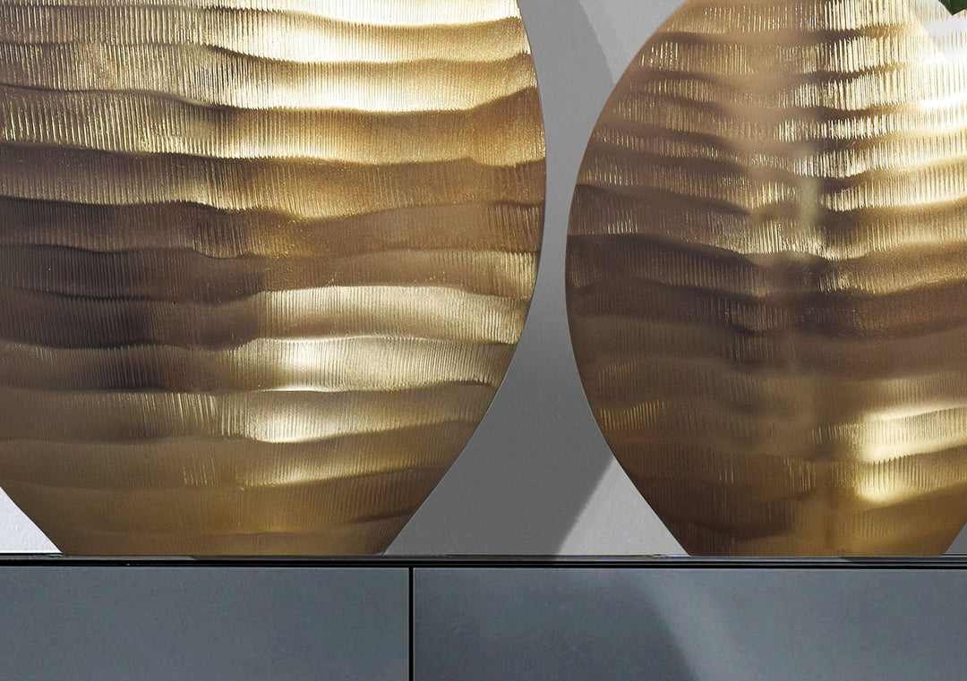 Dekorativ vase sæt med 2, aluminium guld, bølgemønster, moderne, rund dekorativ vase, 2-delt sæt til blomster, aluminiums bordvase, boligindretning, metal borddekoration, håndlavet