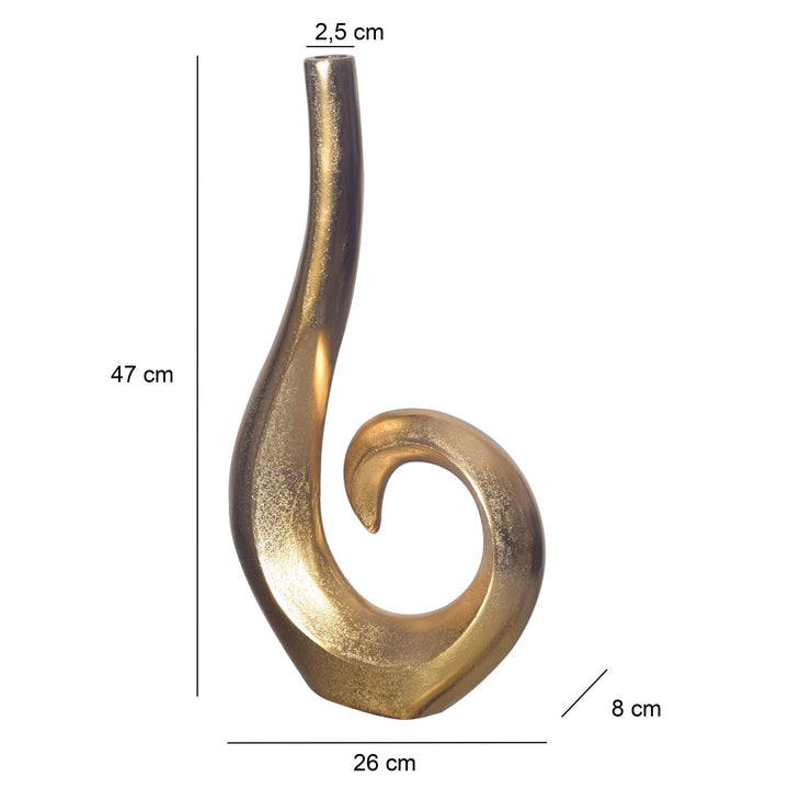Dekorativ vase 47 cm aluminium guld spiral blomstervase moderne lille, ekstravagant dekorativ vase til blomster, aluminium bordvase boligindretning borddekoration håndlavet