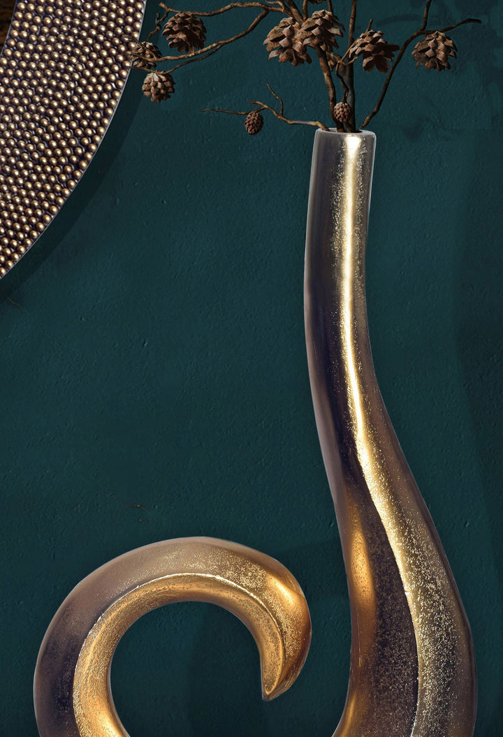 Dekorativ vase 47 cm aluminium guld spiral blomstervase moderne lille, ekstravagant dekorativ vase til blomster, aluminium bordvase boligindretning borddekoration håndlavet