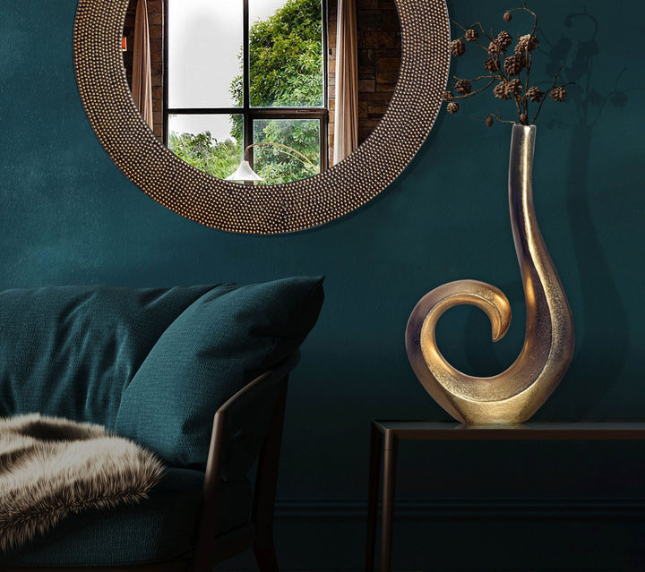 Dekorativ vase 47 cm aluminium guld spiral blomstervase moderne lille, ekstravagant dekorativ vase til blomster, aluminium bordvase boligindretning borddekoration håndlavet