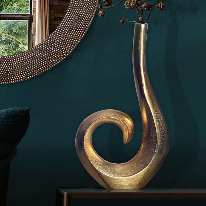 Dekorativ vase 47 cm aluminium guld spiral blomstervase moderne lille, ekstravagant dekorativ vase til blomster, aluminium bordvase boligindretning borddekoration håndlavet