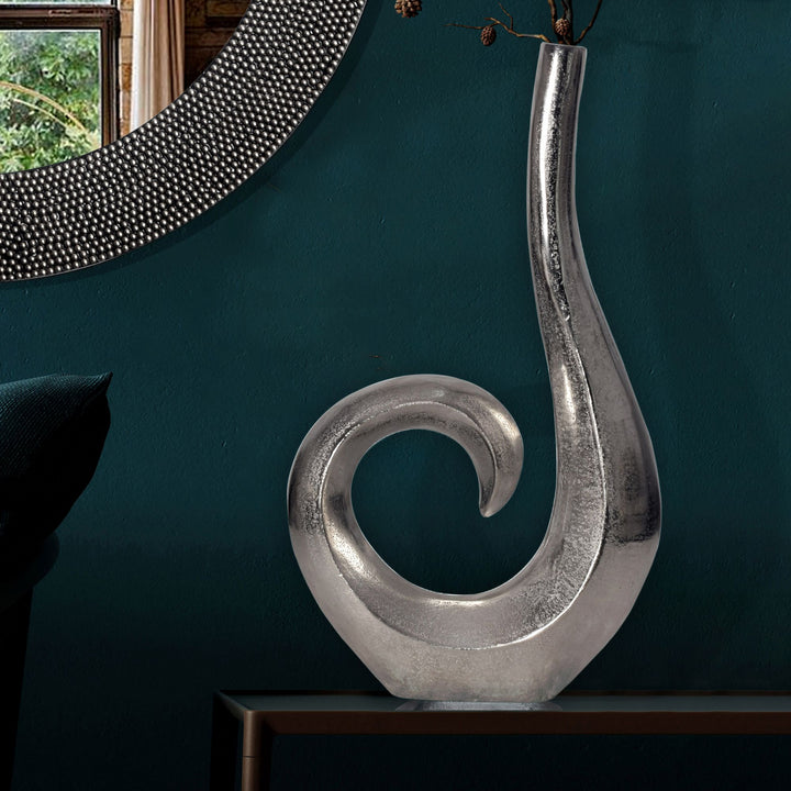 Dekorativ vase 47 cm aluminium sølv spiral blomstervase moderne lille, ekstravagant dekorativ vase til blomster, aluminium bordvase boligindretning borddekoration håndlavet