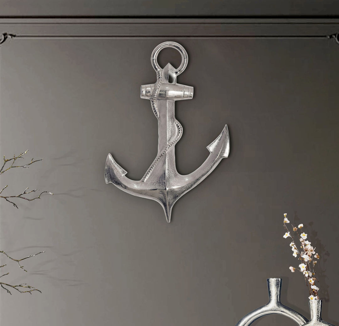 Dekorativt anker 70 cm sølv stor aluminiumsfigur boligindretning nautisk, designer vægdekoration metal, boligdekoration, XXL vægornament, moderne vægdekoration