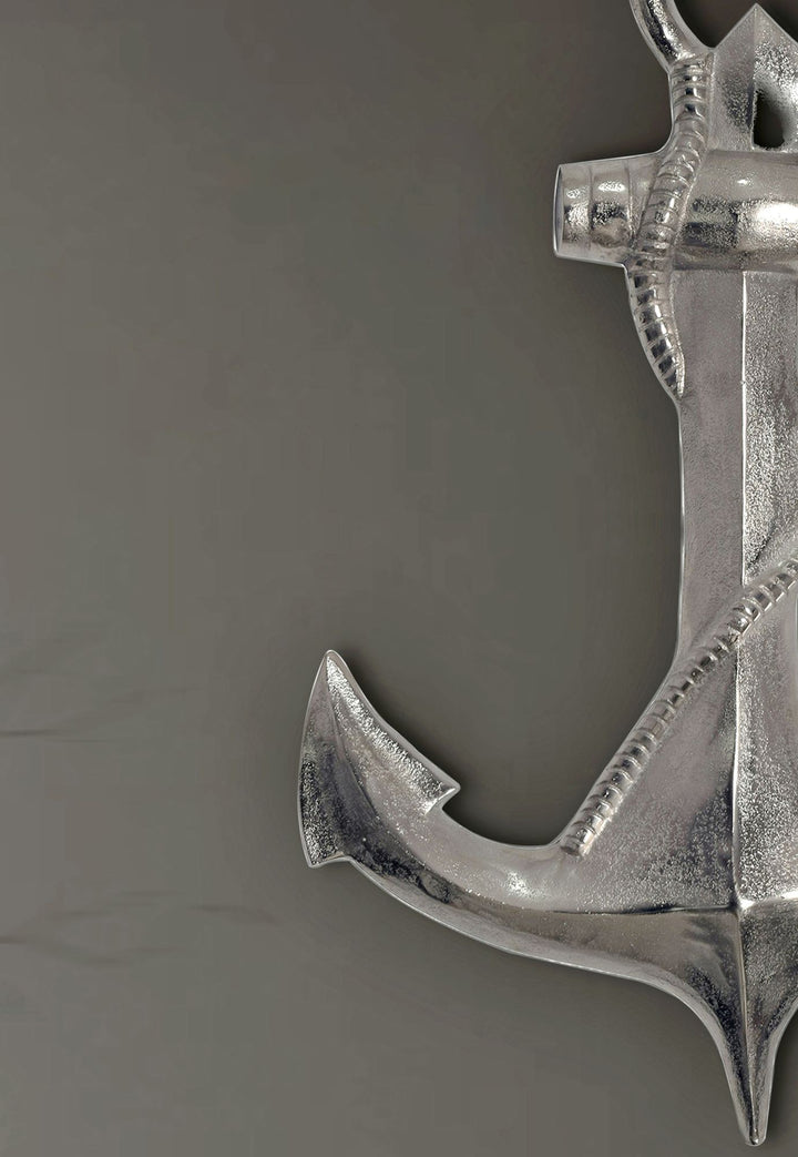 Dekorativt anker 70 cm sølv stor aluminiumsfigur boligindretning nautisk, designer vægdekoration metal, boligdekoration, XXL vægornament, moderne vægdekoration