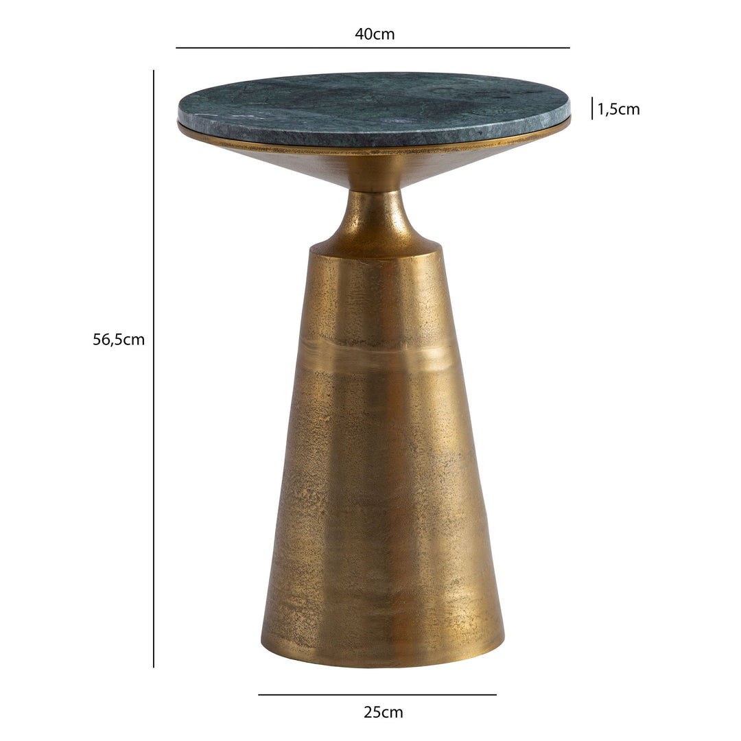 Sidebord i ægte marmor og metal, 40x40x56,5 cm, grøn og guldfarvet