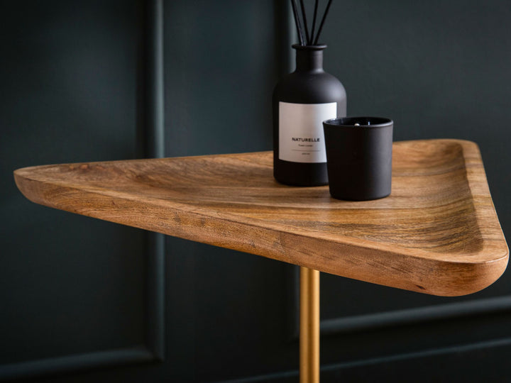 Sidebord, massivt mangotræ, ægte marmor, 45x40x55 cm, endebord, lille trekantet sidebord, moderne stuebord, højt sofabord