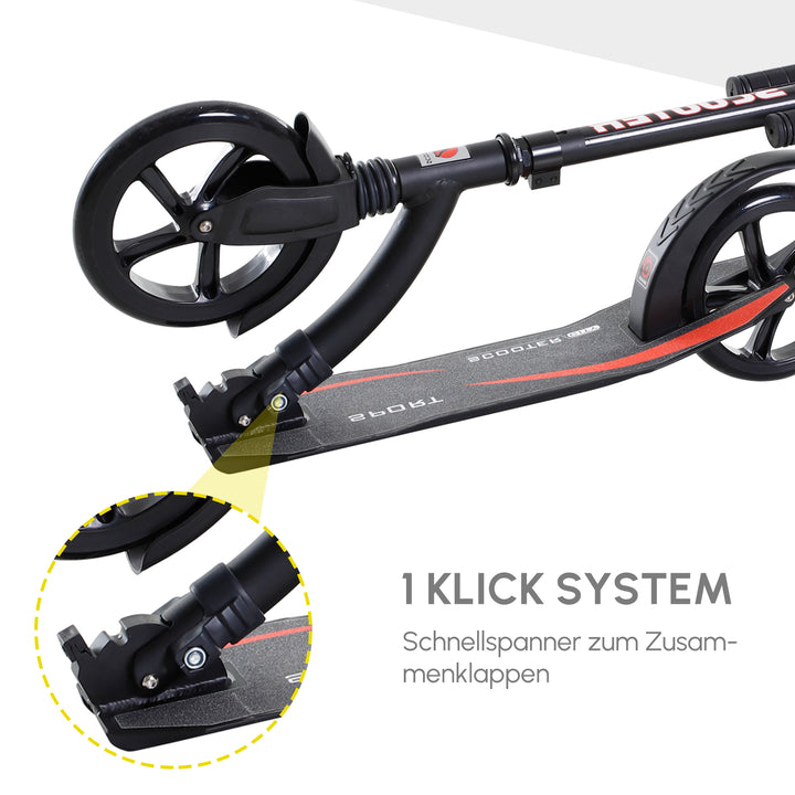 Foldbart løbehjul, sparkscooter, foldbar, med støddæmpere, fra 14 år, sort