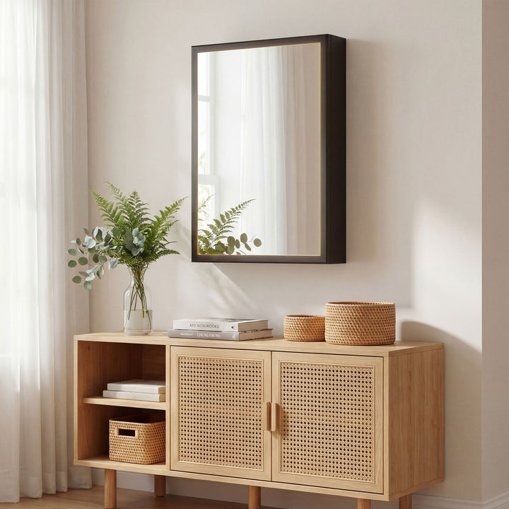 Spejlskab, badeværelsesskab, 3 hylder, rustfrit stål, 40x12x60cm, sort
