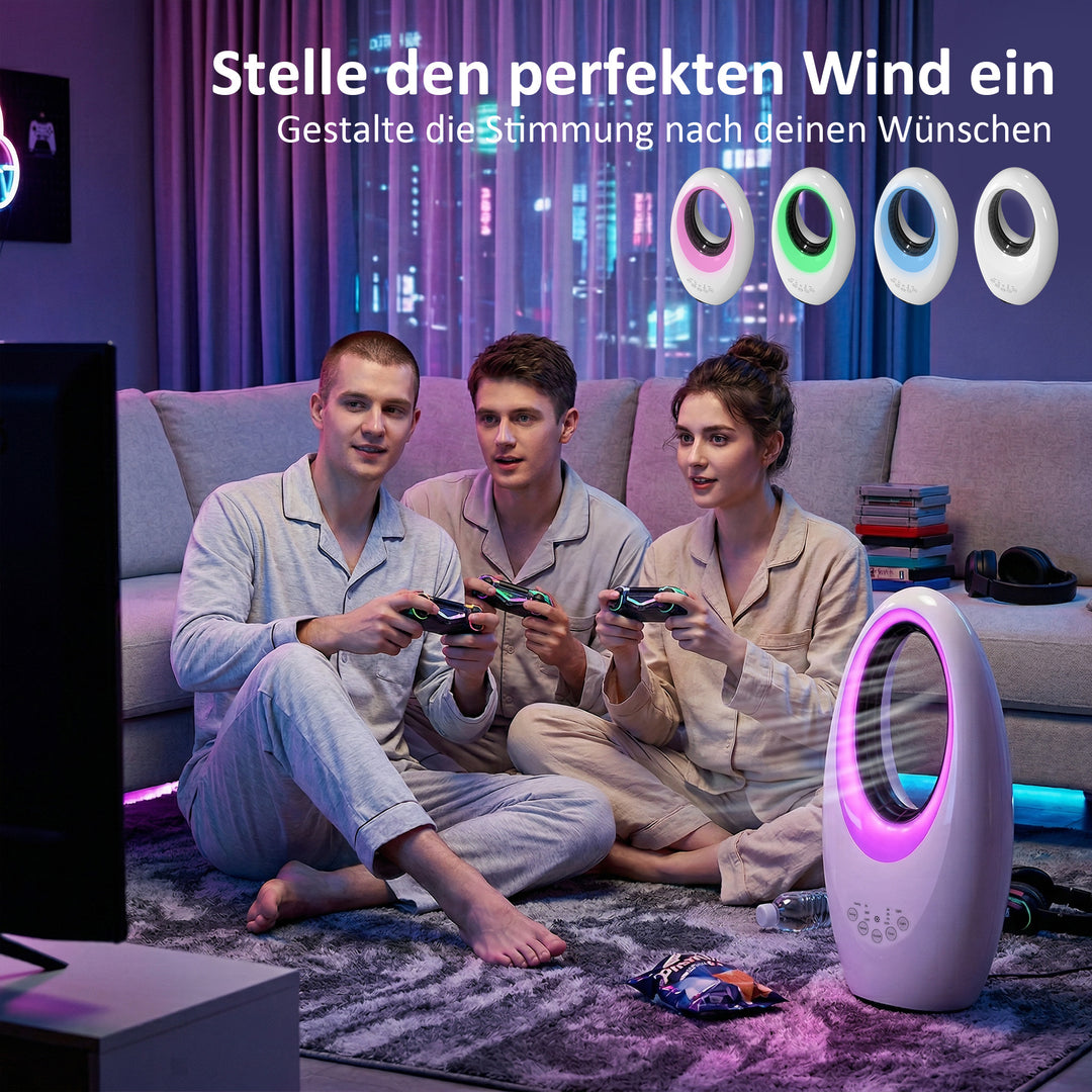 Tårnventilator uden rotorblade, støjsvag ventilator med 60° oscillation, LED-belysning, 3 hastigheder, 7,5 timer