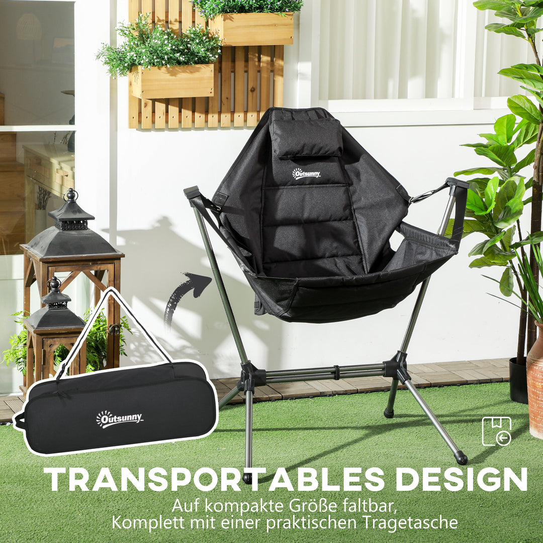 Foldbar campinggyngestol med justerbar ryglæn, aluminiumsramme, 54 x 100 x 101 cm, sort