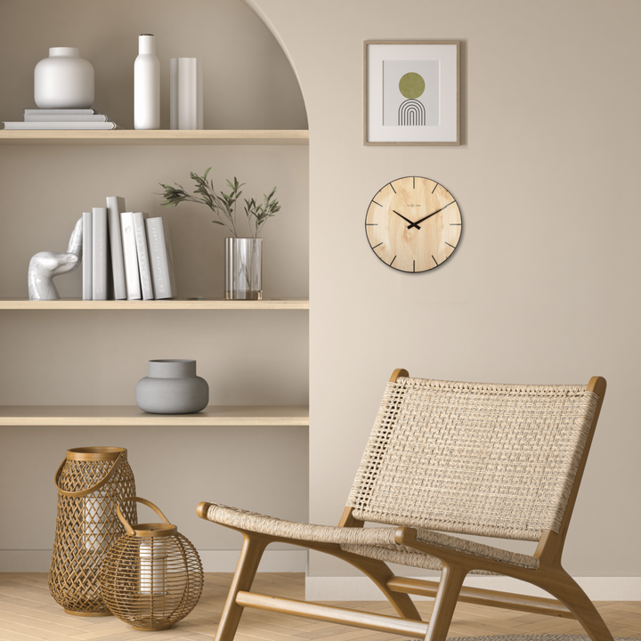 Vægur - 35 cm - Dome Glas - 'Edge Wood Dome'