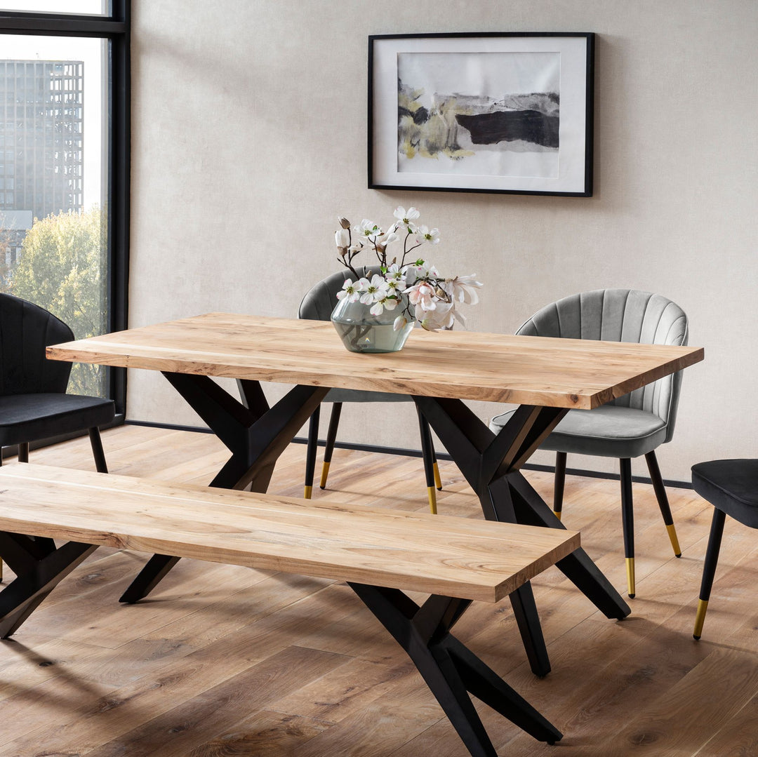 Spisebord 160x80x76 cm massivt akacietræ metal spisebord loft stil