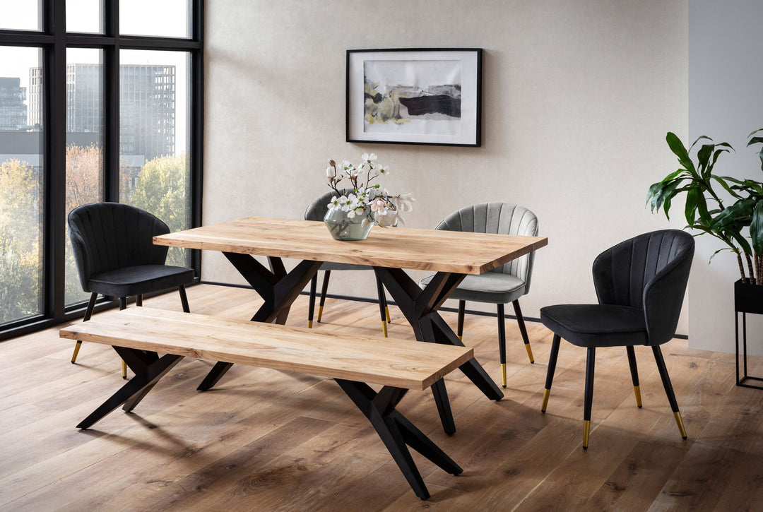 Spisebord 160x80x76 cm massivt akacietræ metal spisebord loft stil
