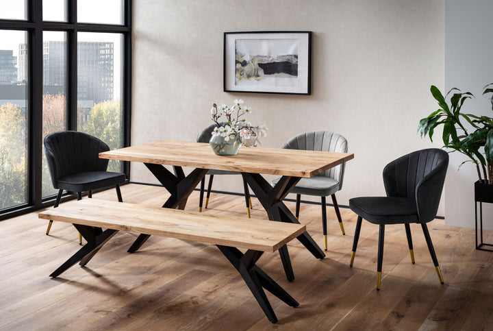 Spisebord 160x80x76 cm massivt akacietræ metal spisebord loft stil