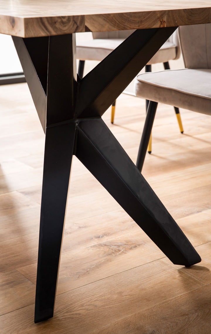 Spisebord 200x100x76 cm, massivt akacietræ, metal, spisebord i loftstil, køkkenbord med metalben, stort industrielt træbord, rektangulært spisebord