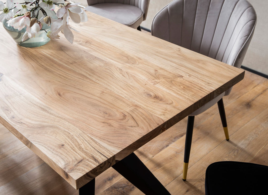 Spisebord 200x100x76 cm, massivt akacietræ, metal, spisebord i loftstil, køkkenbord med metalben, stort industrielt træbord, rektangulært spisebord