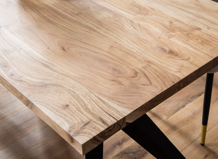 Skrivebord 180x90x76 cm, massivt akacietræ, computerbord i loftstil, hjemmekontorbord med metalben, stort industrielt træbord, rektangulært laptopbord til hjemmekontor