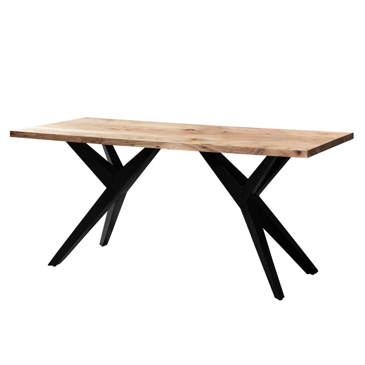 Skrivebord 180x90x76 cm, massivt akacietræ, computerbord i loftstil, hjemmekontorbord med metalben, stort industrielt træbord, rektangulært laptopbord til hjemmekontor