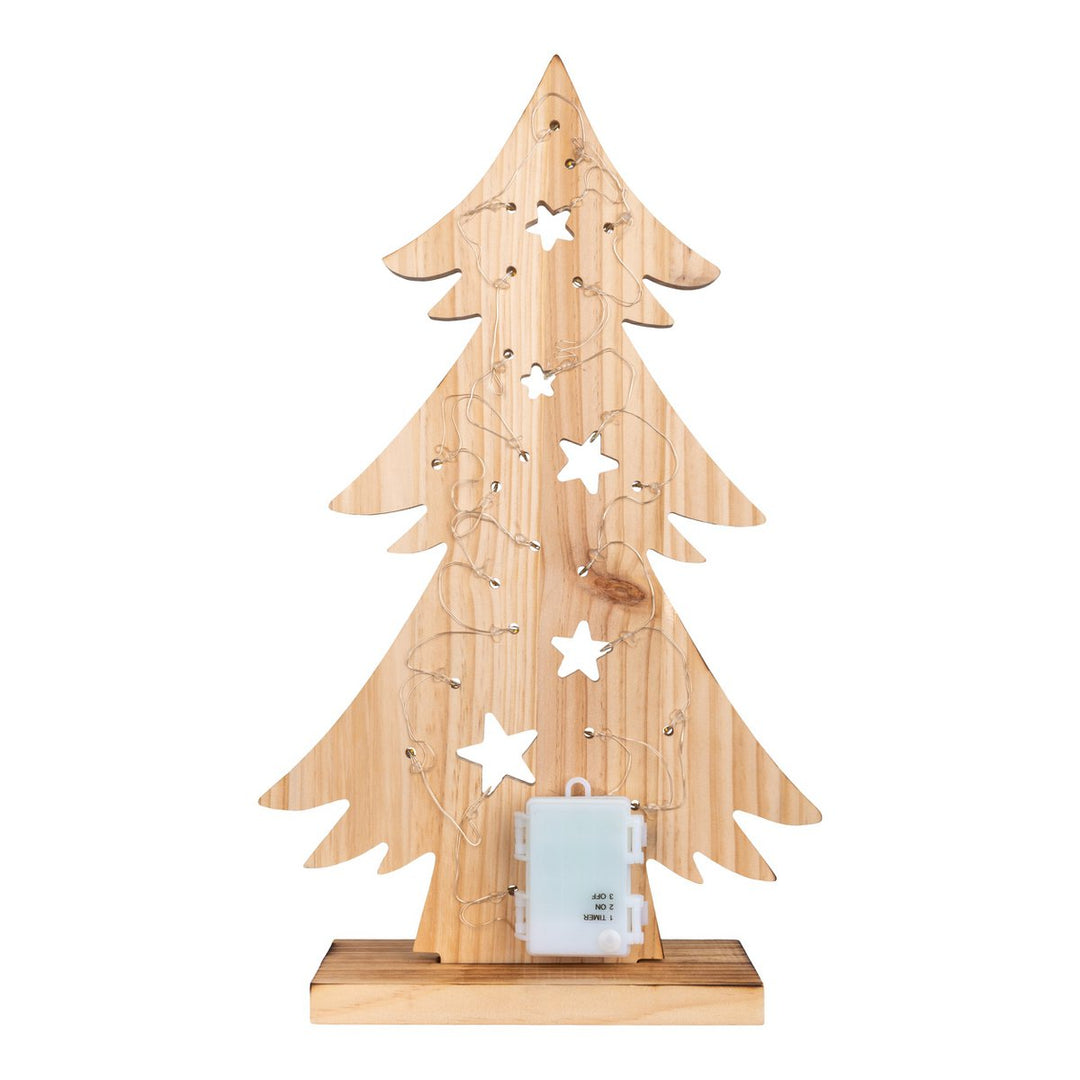LED Wood Decolum "Fir Tree" lille, lavet af naturligt træ med faste lysdioder, juledekoration til udenfor