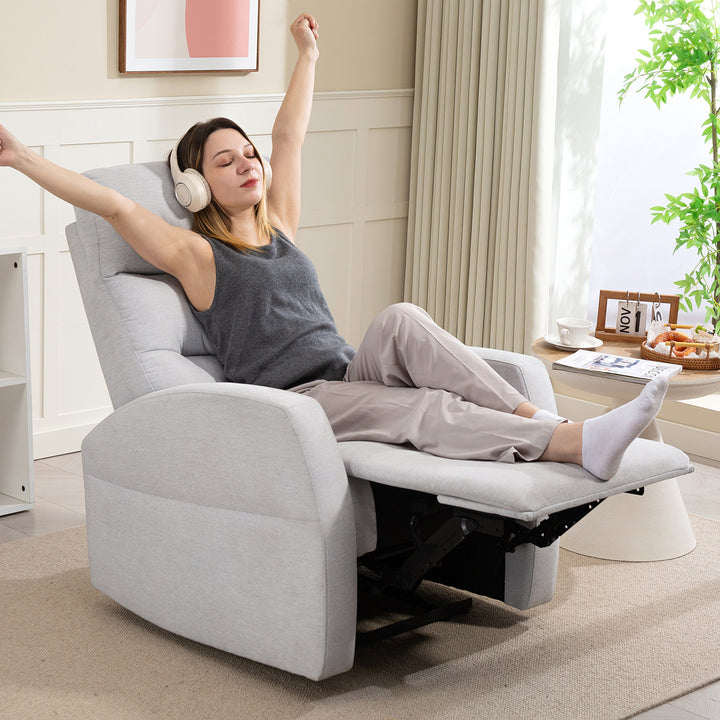 Justerbar lænestol med fodstøtte, moderne polstret stol, lysegrå