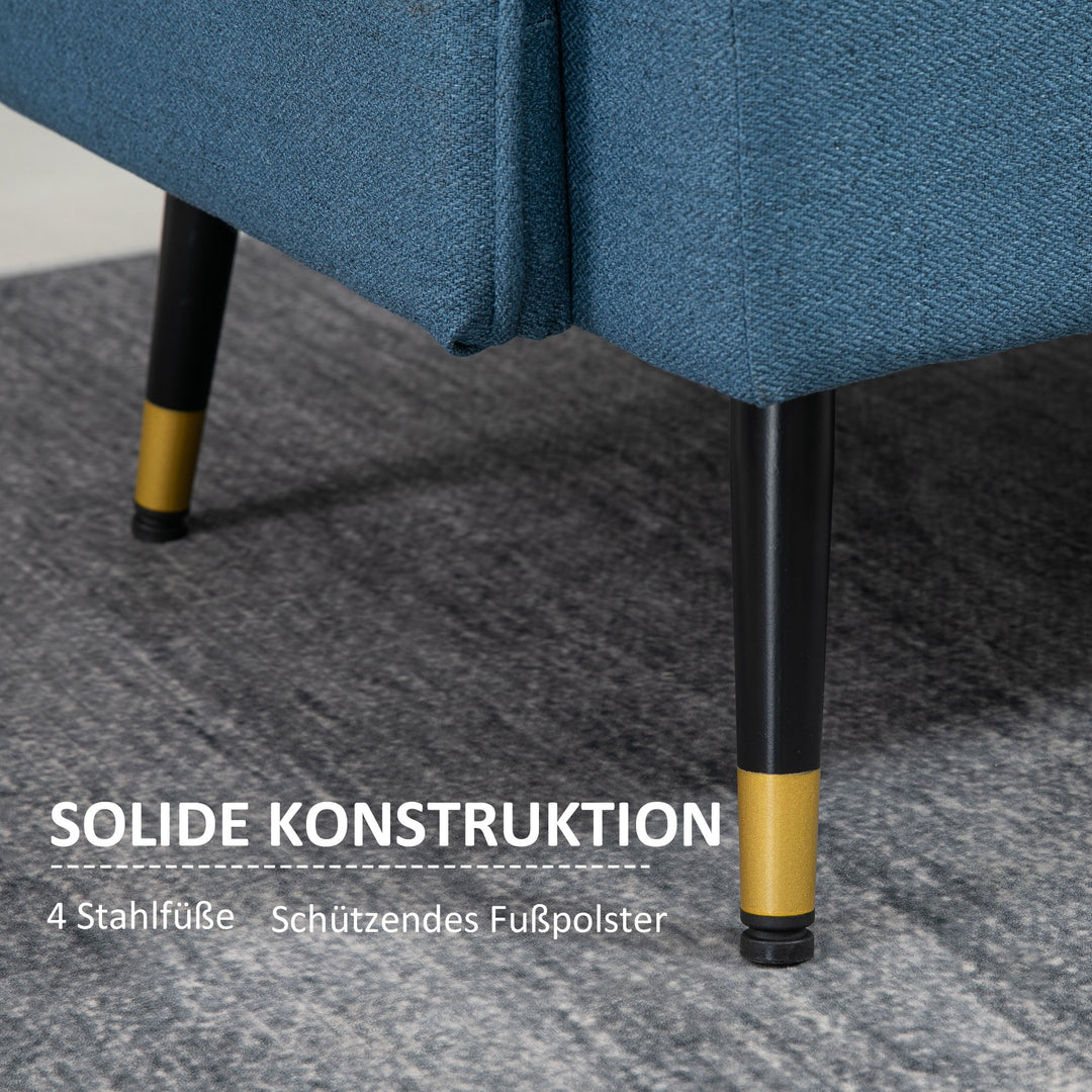 2-Personers sofa i retrodesign, med knapsyninger, sofa, linnedlook, mørkeblå