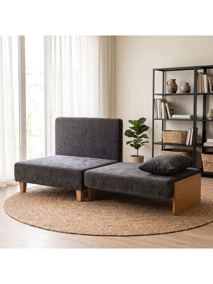 2-i-1 sovesofa med sengefunktion, 2 hynder, 183x57 cm, mørkegrå