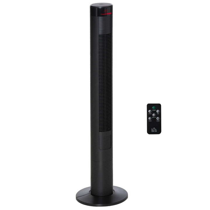 Stille tårnventilator med fjernbetjening, 117 cm, 70° oscillerende ventilator, standerventilator med 4 tilstande, 3 hastigheder, 12-timers timer, LED-display, sort