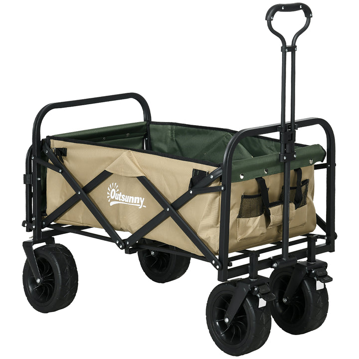 Foldbar sækkevogn, 110 l, op til 100 kg, teleskophåndtag, stålramme, 94 x 57 x 77-100 cm, khaki