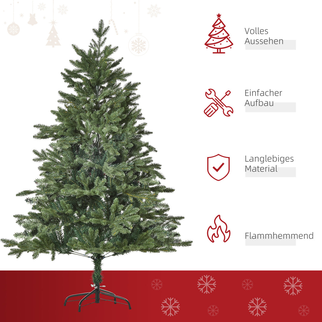 Kunstigt juletræ 150 cm, kunstigt grantræ med 444 spidser, 3 forskellige bladformer, flammehæmmende, med metalfod til indendørs brug