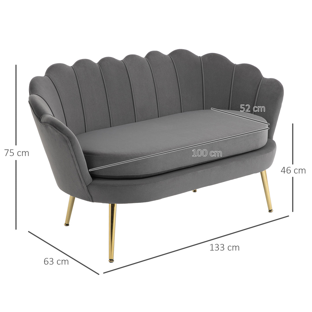 2-Personers loungesofa med bløde og generøse hynder, polstret sofa, siddemøbler, polstrede møbler, designersofa, elegant, fløjl, polyester, grå, 133 x 63 x 75 cm