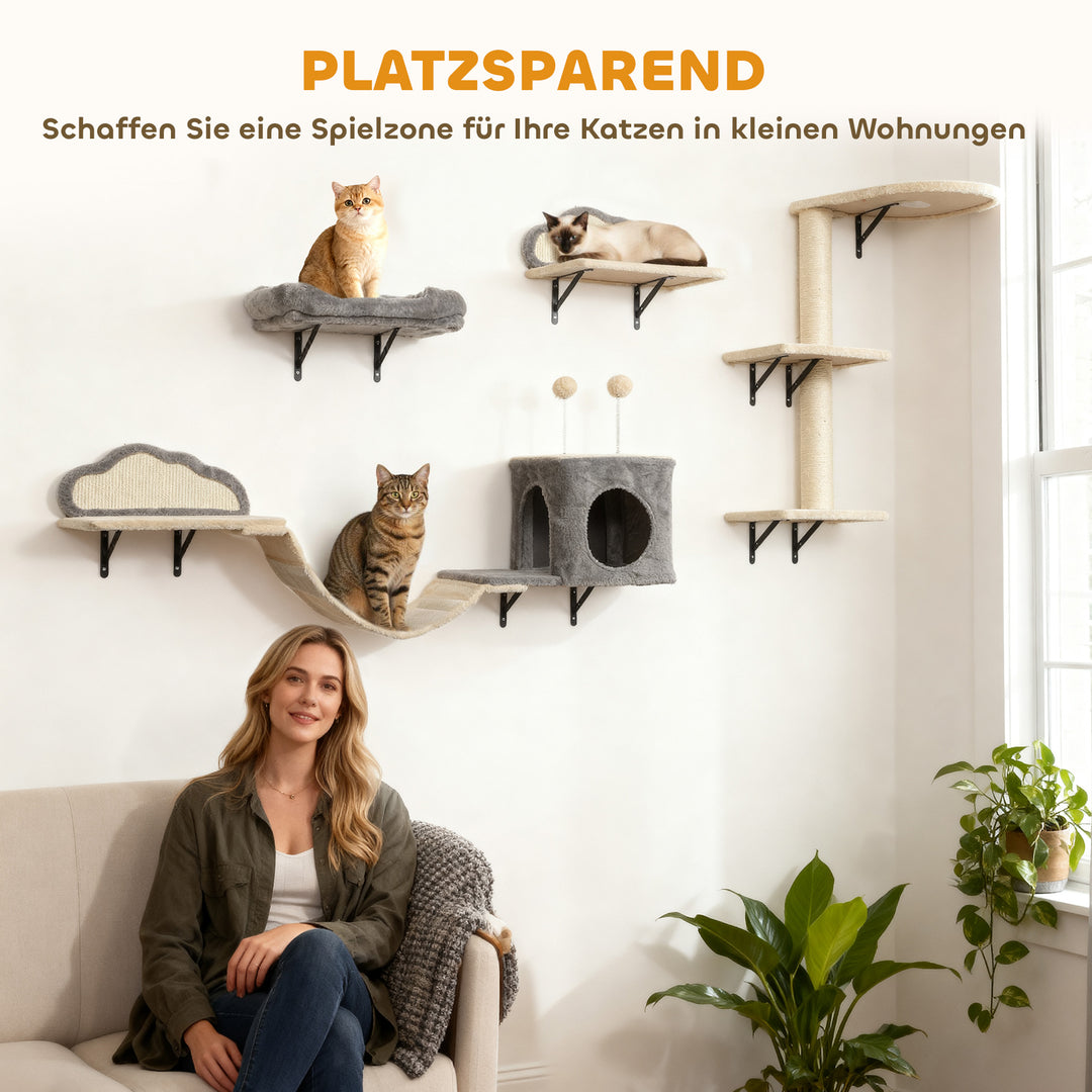 Vægmonteret kradsetræsæt, sisal kradseflader, 4 dele, til 1-3 katte, beige
