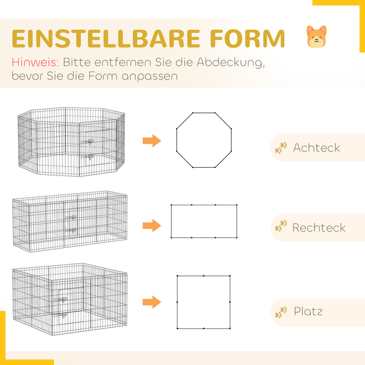 Hvalpegård, 76 cm høj/ca. 2,5 m², 8 paneler, bund, kombineret tagpresenning