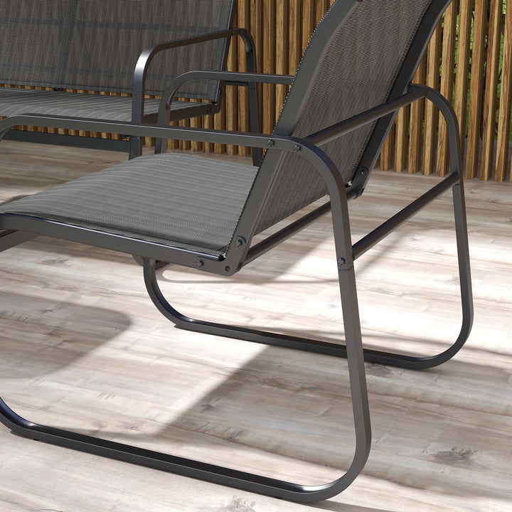 Havemøbelsæt med 4 dele, 2 lænestole, 2-personers sofa, glasbord, åndbart stof, metalstel, sort