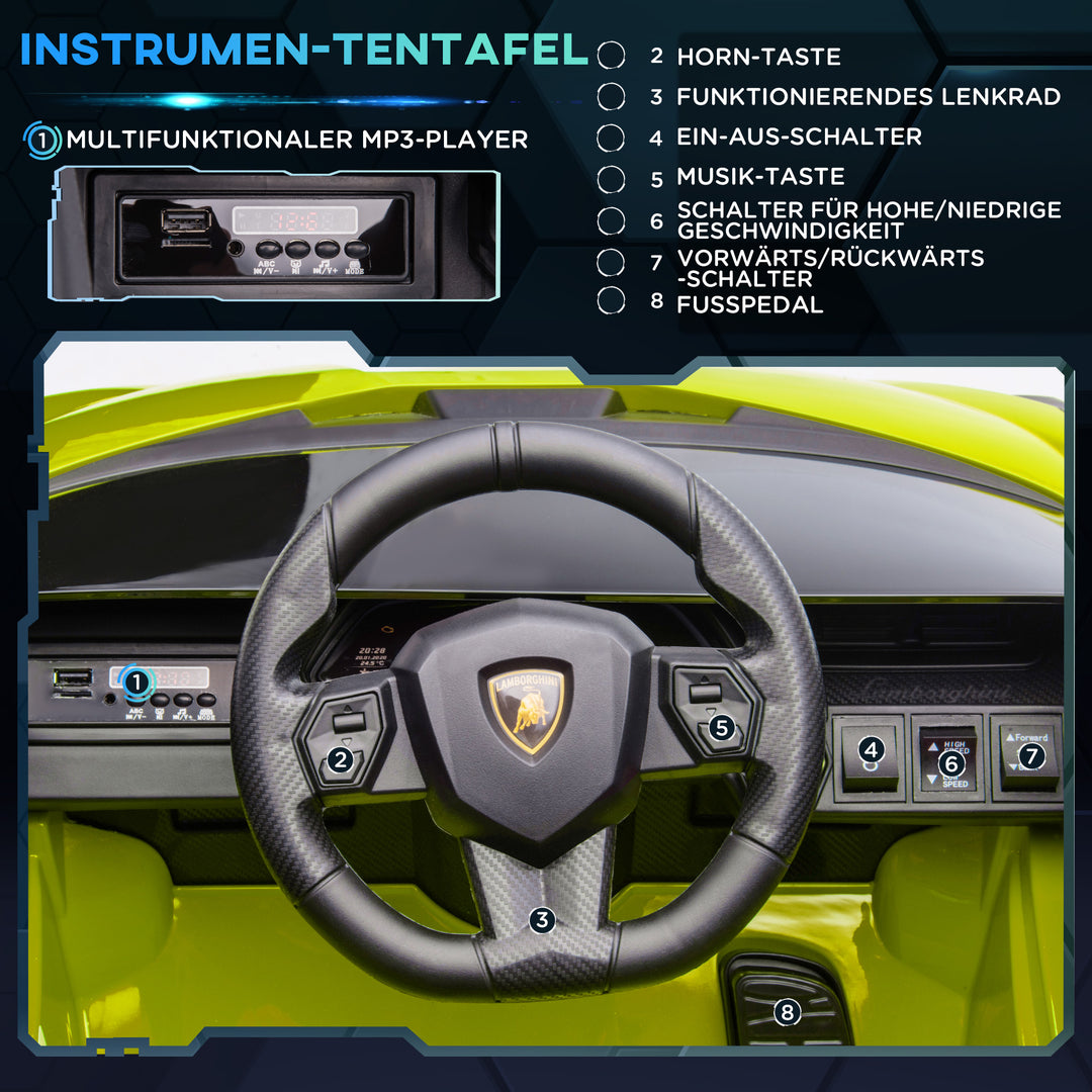 Elbil til børn, lamborghini, 3-5 km/t, fjernbetjening, til 3-5 år, grøn