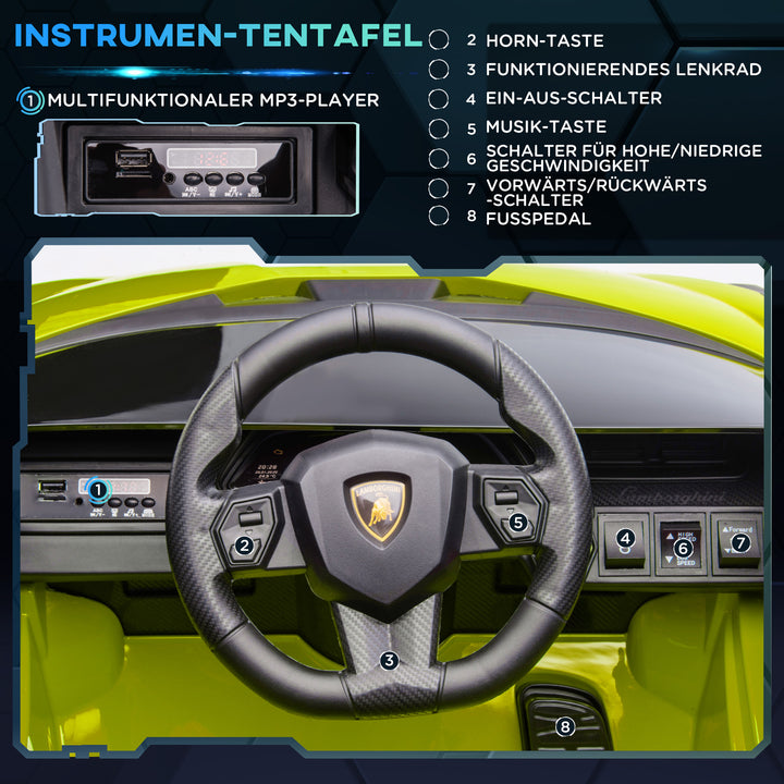 Elbil til børn, lamborghini, 3-5 km/t, fjernbetjening, til 3-5 år, grøn