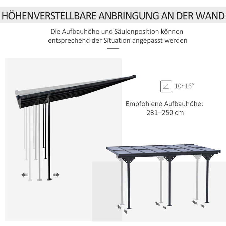 Pergola Pavilion 4,35 x 3,02 m Havepavillon Baldakintelt 231-250 cm Højdejusterbar Solskærm Terrassetelt Udvidelse Pavilion Aluminium Grå