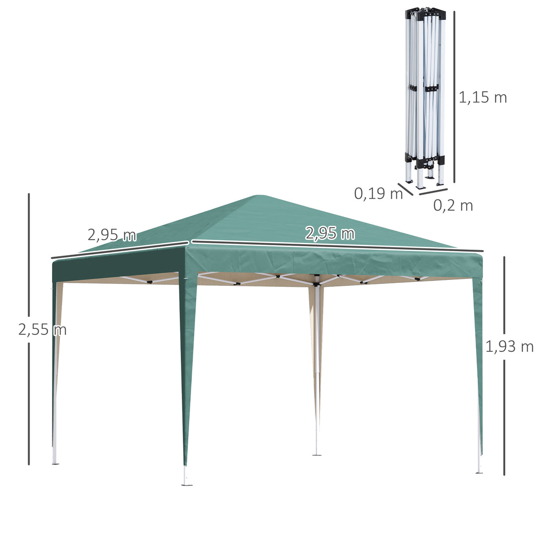 Pavillon, 2,95 x 2,95 m Pop-up foldbar pavillon, havepavillon, festtelt, UV-beskyttelse, stål + oxfordstof, grøn