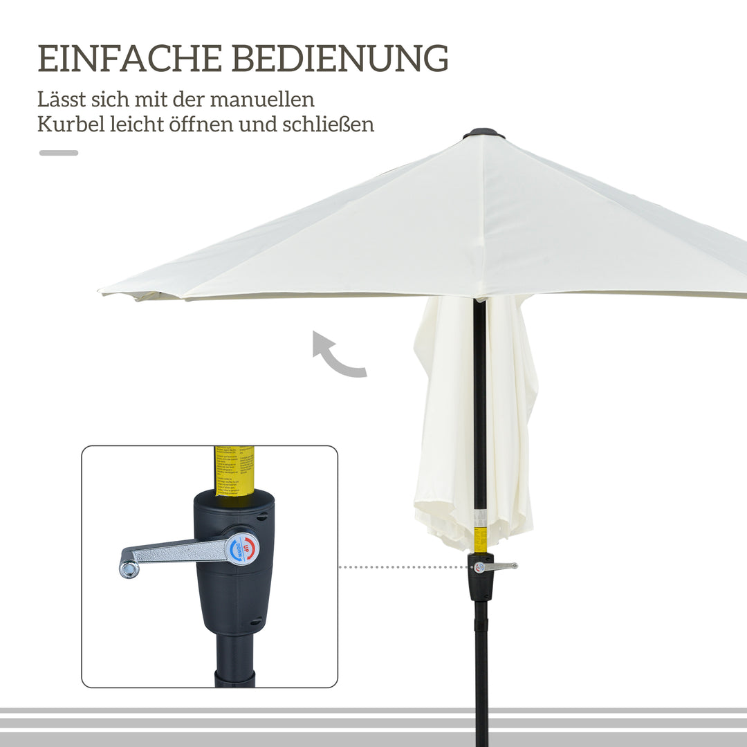 Halvrund parasol 1,9 x 2 m dobbelt parasol med håndsving, cremehvid