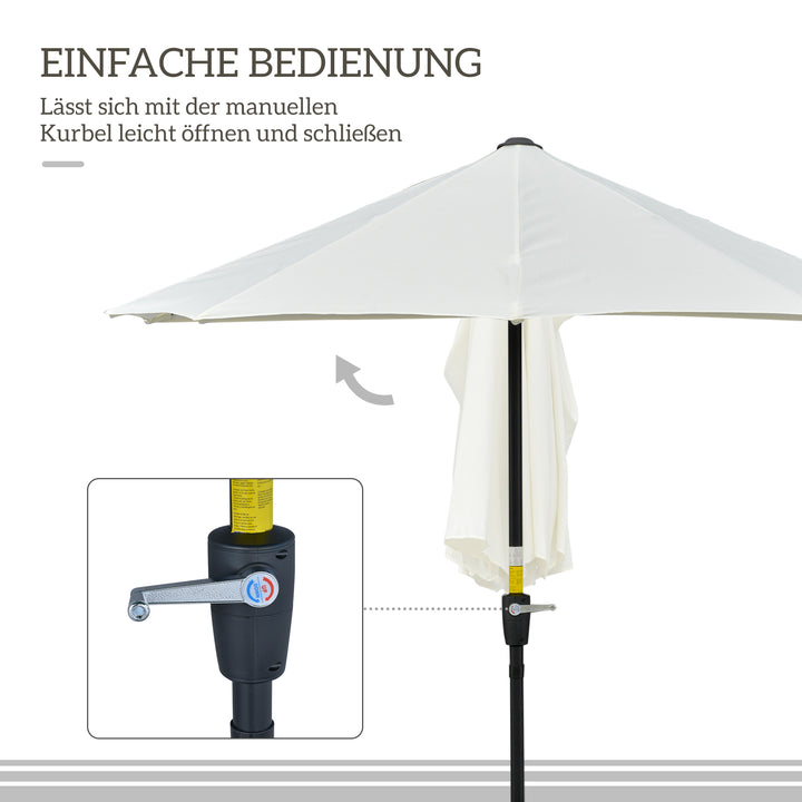 Halvrund parasol 1,9 x 2 m dobbelt parasol med håndsving, cremehvid