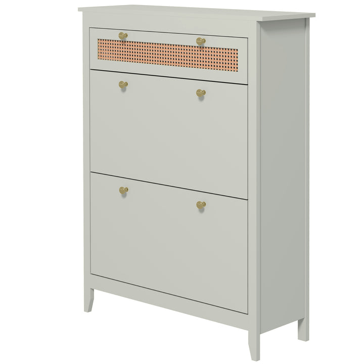 Skoskab til 12 par sko, med 1 udtræksskuffe, 2 vippeskuffer, skokommode, 88 x 30 x 120 cm, grøn