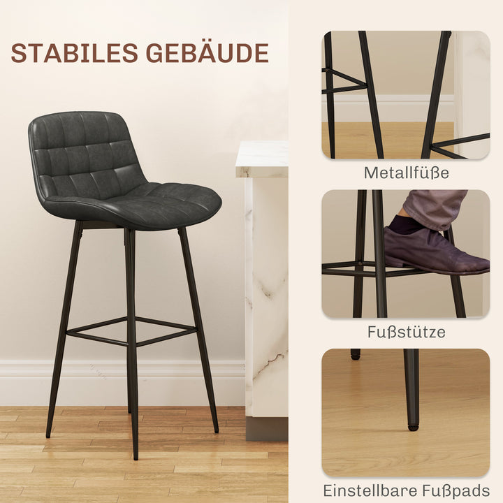 Barstole sæt med 2, smukt quiltet, betræk af kunstlæder, 98 cm, op til 120 kg, antracit