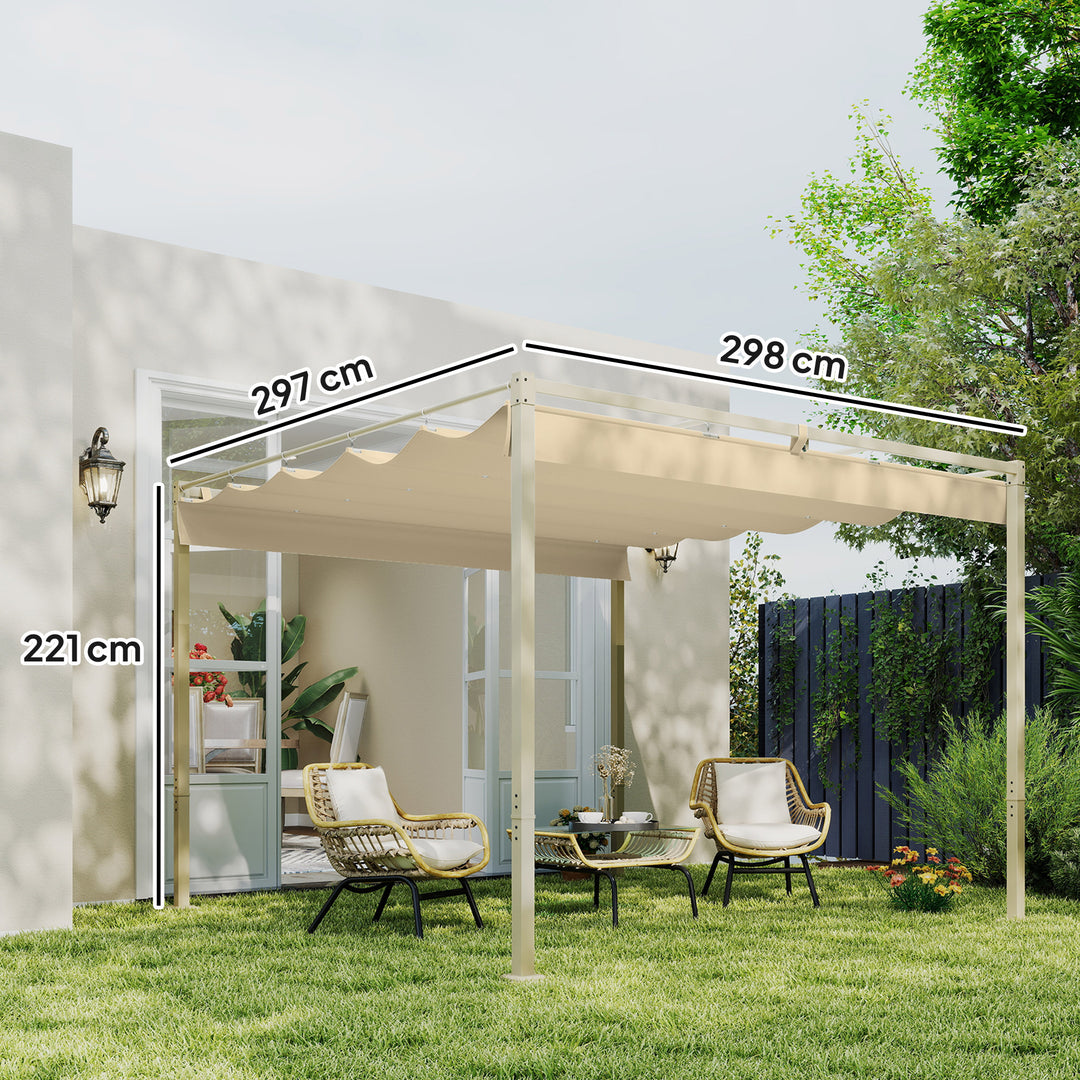 3 x 3 m havepergola med udtrækkeligt tag, pavillon, skyggemarkise, UPF30+, khaki