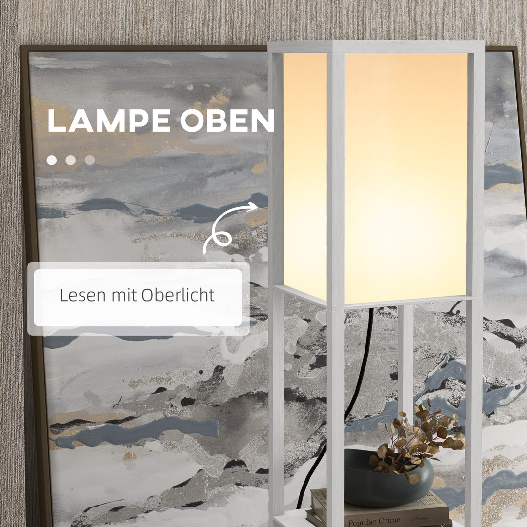 Gulvlampe med hylder, gulvlampe, træ, 26 x 26 x 160 cm, til stue/soveværelse (uden pære)