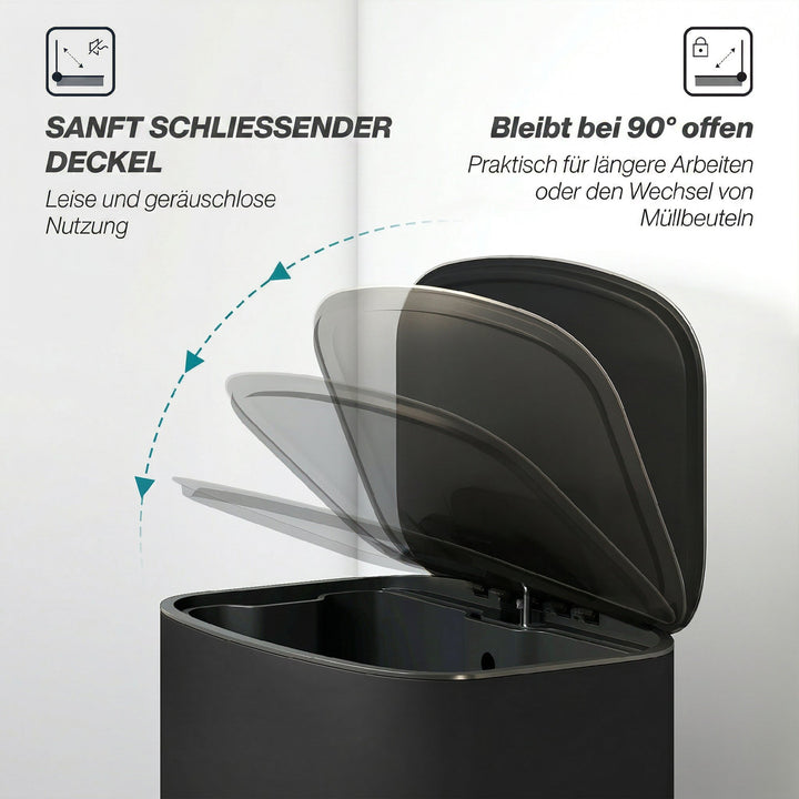 Køkkenaffaldsspand, 50 liter, pedalspand med stay-open-funktion, soft-close låg, pedal, sort
