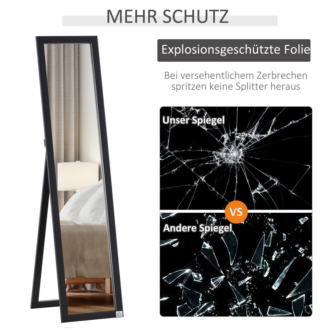 Spejl i fuld længde, fritstående, vægmonteret, mdf-ramme, 37 x 37 x 154 cm, sort