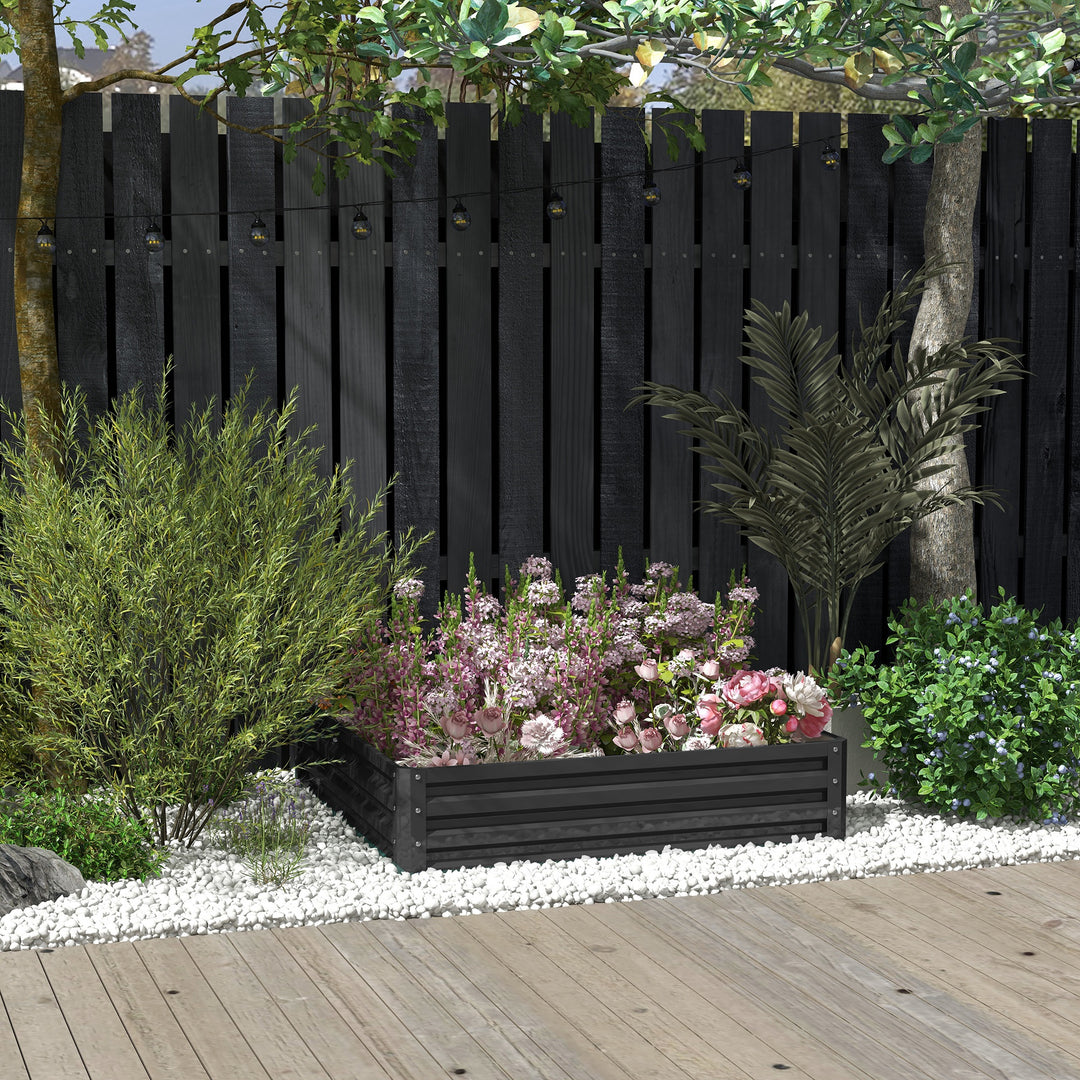 Havebed, plantekasse med stålramme, grå, 120 x 120 x 30 cm