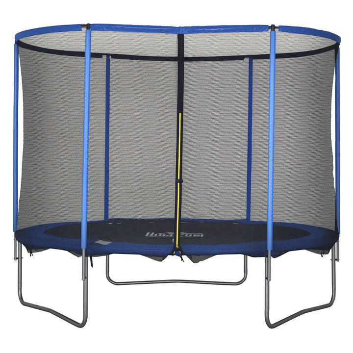 Trampolin med sikkerhedsnet havetrampolin til indendørs og udendørs brug fitnesstrampolin til børn og voksne stål blå+sort op til 113,6 kg ø305 x 248h cm