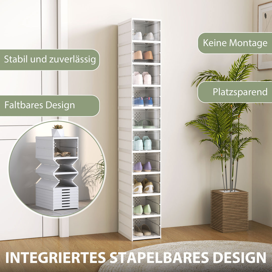 10-etagers skoreol, skoskab, foldbart, ventileret bagside, plast, hvid