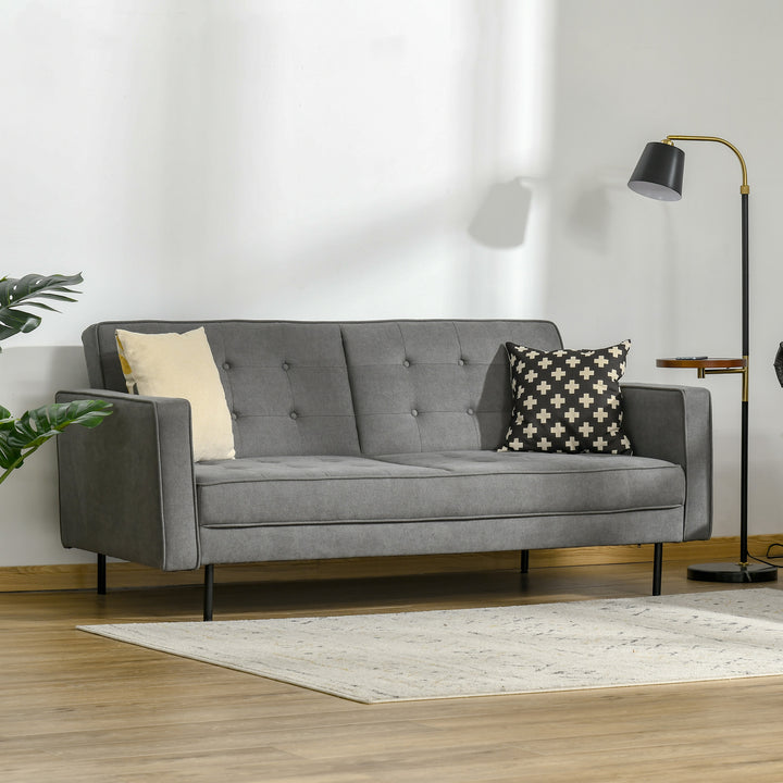 Sovesofa 3-personers sovesofa stofsofa sofa med sovefunktion sovesofa med justerbar vinkel vintage eukalyptustræ bomuld grå